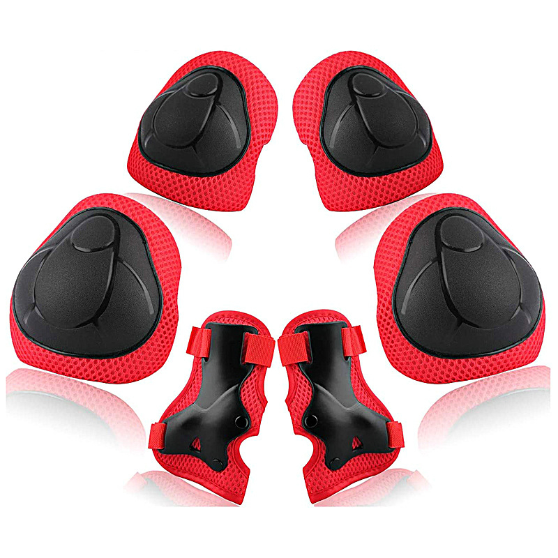Echipament de protecție pentru copii pentru role și trotinete – set de 6 piese, protecții pentru palmă, încheietură, cot, gambă și genunchi; poliester