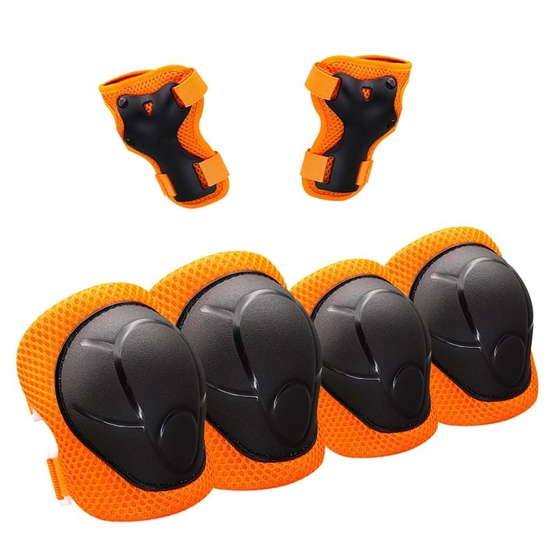 Echipament de protecție pentru copii pentru role și trotinete – set de 6 piese, protecții pentru palmă, încheietură, cot, gambă și genunchi; poliester