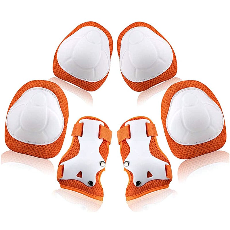 Echipament de protecție pentru copii pentru role și trotinete – set de 6 piese, protecții pentru palmă, încheietură, cot, gambă și genunchi; poliester