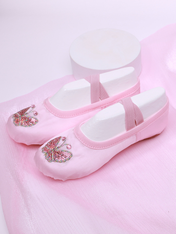 Детски балетни обувки за танци, мека подметка, бродирани върху синтетична кожа и памучен плат, дишащи и леки, за балет и сценични танци