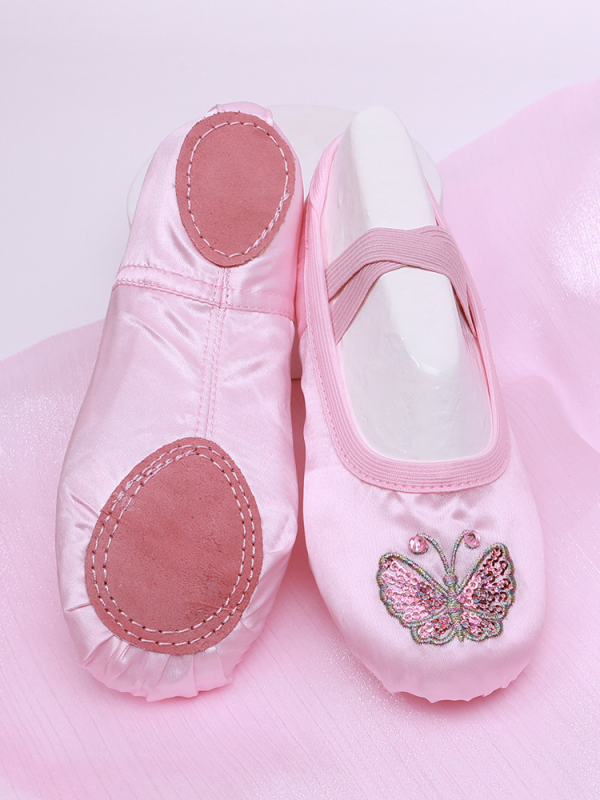 Детски балетни обувки за танци, мека подметка, бродирани върху синтетична кожа и памучен плат, дишащи и леки, за балет и сценични танци