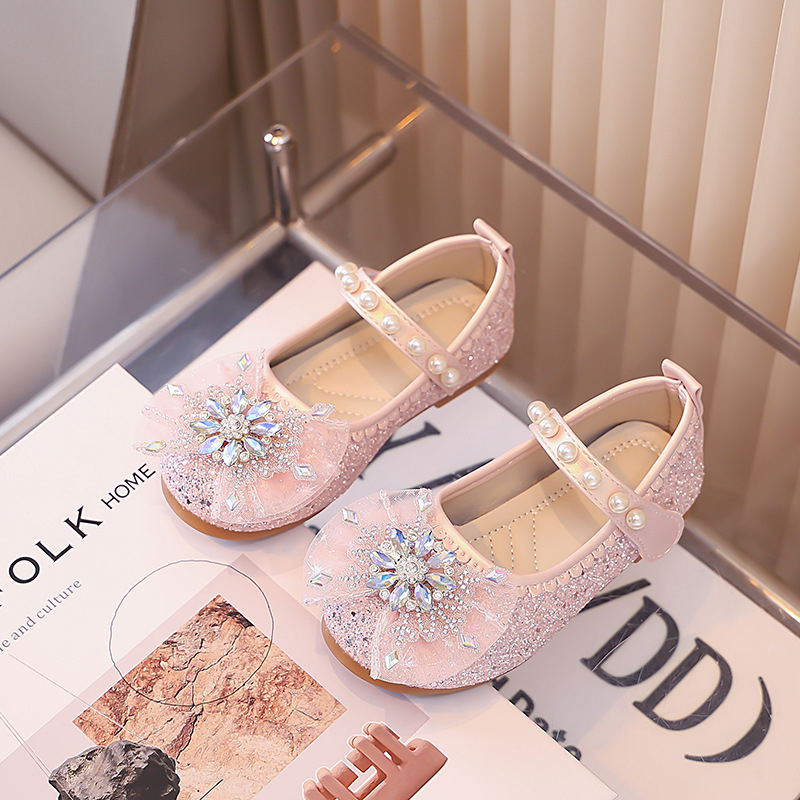 Pantofi prințesă pentru fete — închidere Velcro, partea superioară joasă, talpă PU, căptușeală din piele artificială, stil prințesă