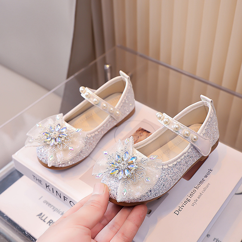 Pantofi prințesă pentru fete — închidere Velcro, partea superioară joasă, talpă PU, căptușeală din piele artificială, stil prințesă