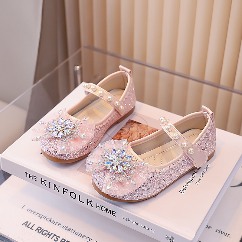 Pantofi prințesă pentru fete — închidere Velcro, partea superioară joasă, talpă PU, căptușeală din piele artificială, stil prințesă