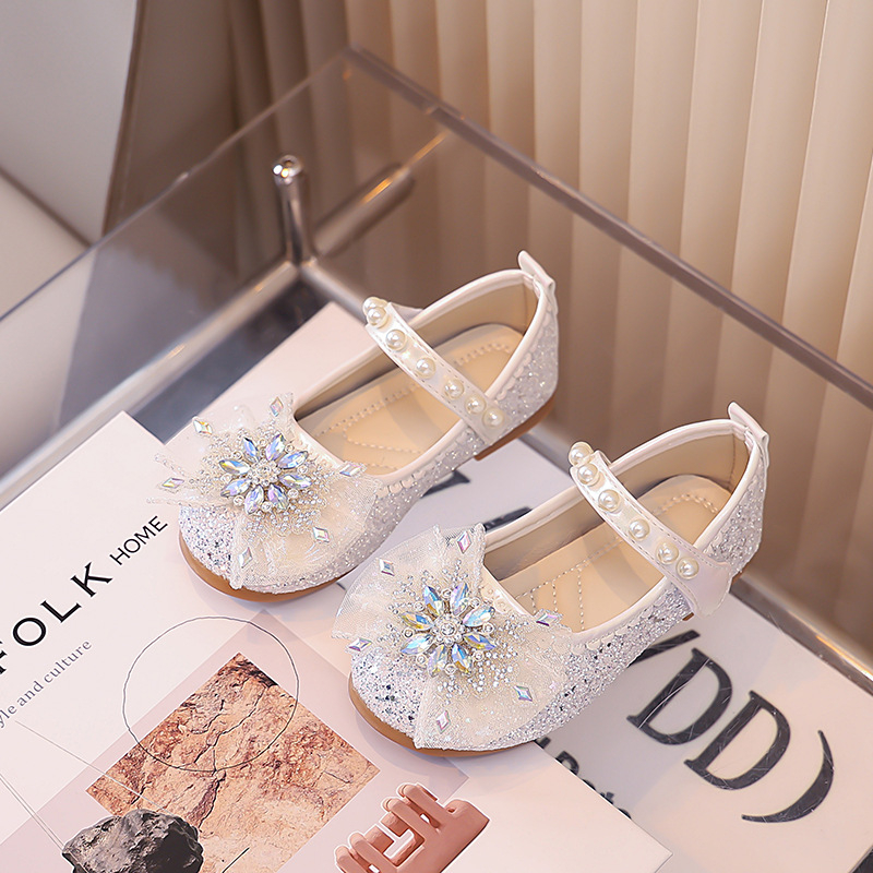 Pantofi prințesă pentru fete — închidere Velcro, partea superioară joasă, talpă PU, căptușeală din piele artificială, stil prințesă