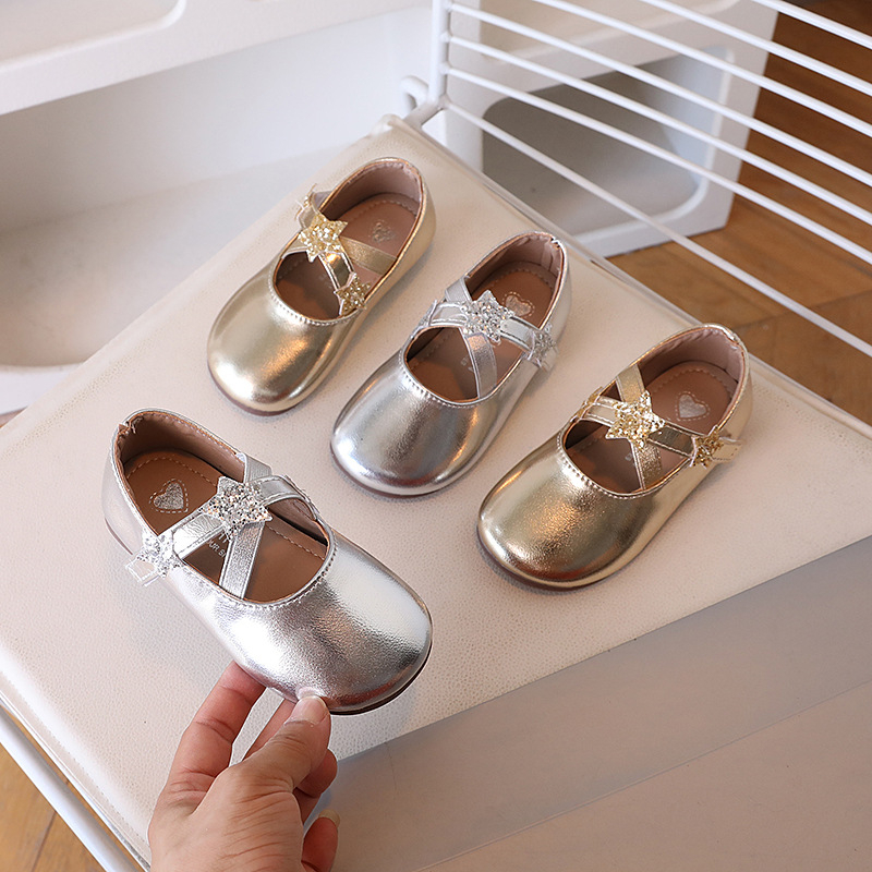 Pantofi de dans din piele pentru fete, partea superioară PU, talpă din cauciuc, închidere Velcro, respirabili, anti-alunecare (Primăvară și Toamnă)