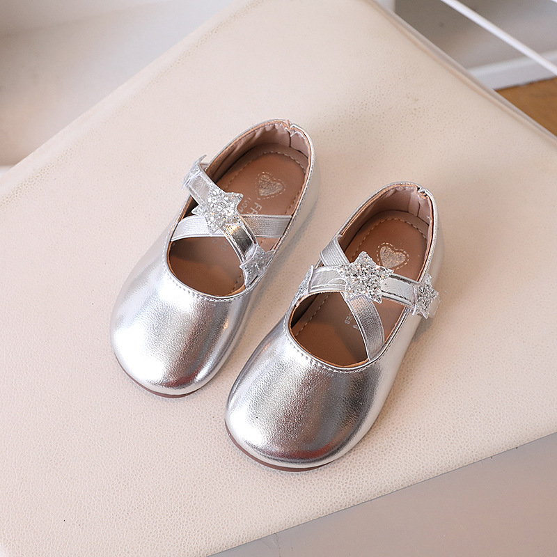 Pantofi de dans din piele pentru fete, partea superioară PU, talpă din cauciuc, închidere Velcro, respirabili, anti-alunecare (Primăvară și Toamnă)