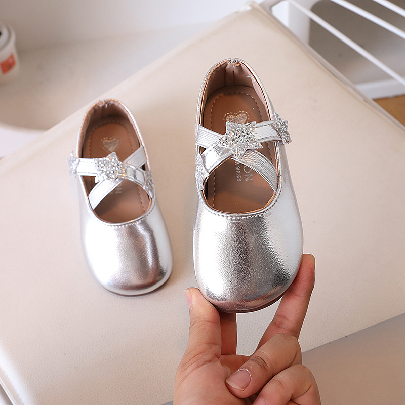 Pantofi de dans din piele pentru fete, partea superioară PU, talpă din cauciuc, închidere Velcro, respirabili, anti-alunecare (Primăvară și Toamnă)