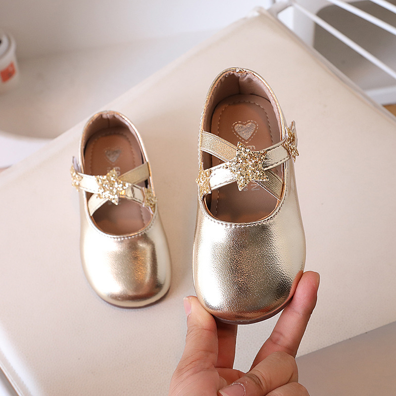 Pantofi de dans din piele pentru fete, partea superioară PU, talpă din cauciuc, închidere Velcro, respirabili, anti-alunecare (Primăvară și Toamnă)