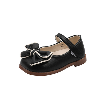 Dječje cipele od umjetne kože, s Velcro kopčom, četvrtasti vrh, mašna, korejski stil