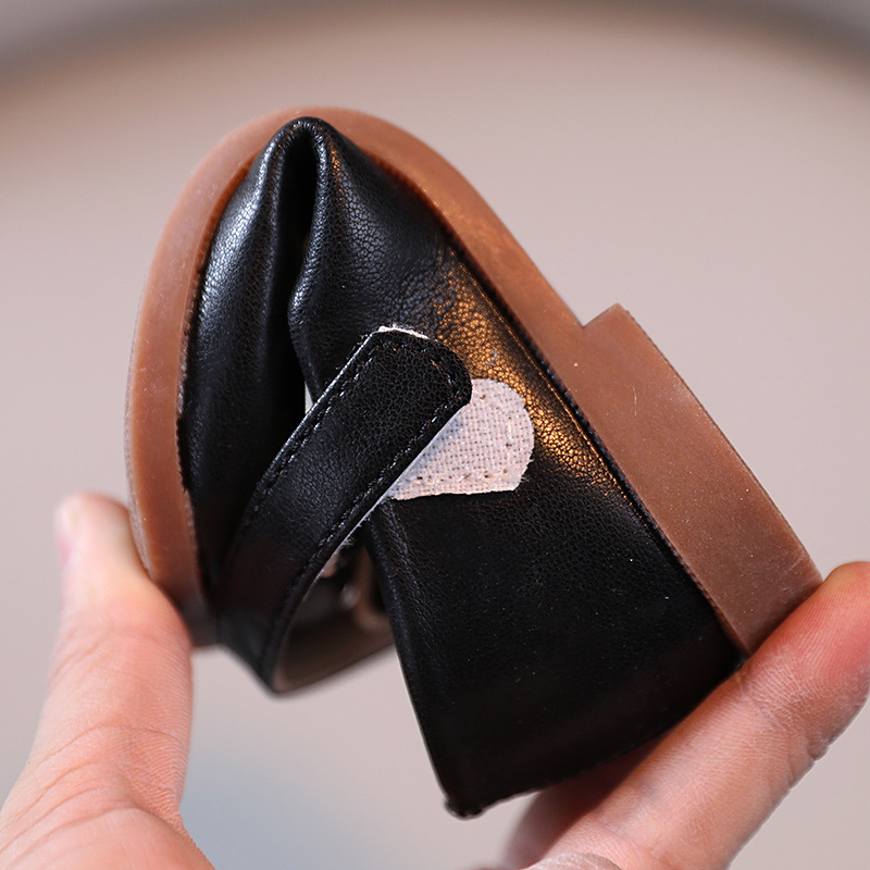 Dječje cipele od umjetne kože, s Velcro kopčom, četvrtasti vrh, mašna, korejski stil
