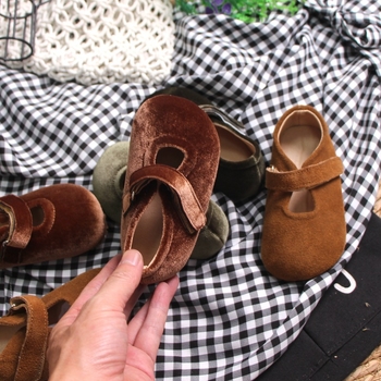 Dječje cipele za djevojčice, umjetnički vintage stil, niski gornji dio, gornji materijal: velur od kravljeg kože, potplat od kože, ulošak od mikrovlakana