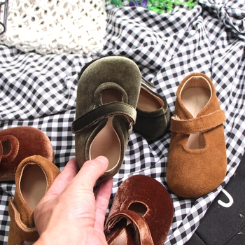 Dječje cipele za djevojčice, umjetnički vintage stil, niski gornji dio, gornji materijal: velur od kravljeg kože, potplat od kože, ulošak od mikrovlakana