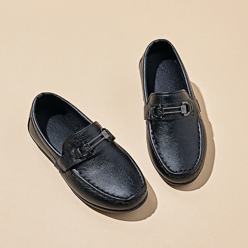 Pantofi pentru băieți în stil britanic, piele artificială, talpă din cauciuc, branț PU, pentru copii 4–12 ani