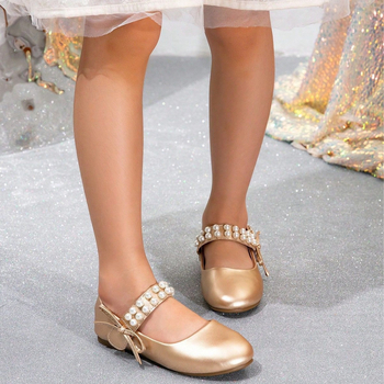 Pantofi pentru scenă pentru fete, cu funda, partea superioară PU, branț PU, talpă TPR, închidere Velcro