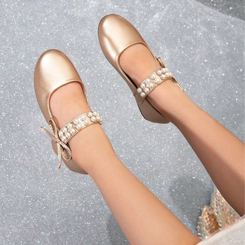 Pantofi pentru scenă pentru fete, cu funda, partea superioară PU, branț PU, talpă TPR, închidere Velcro