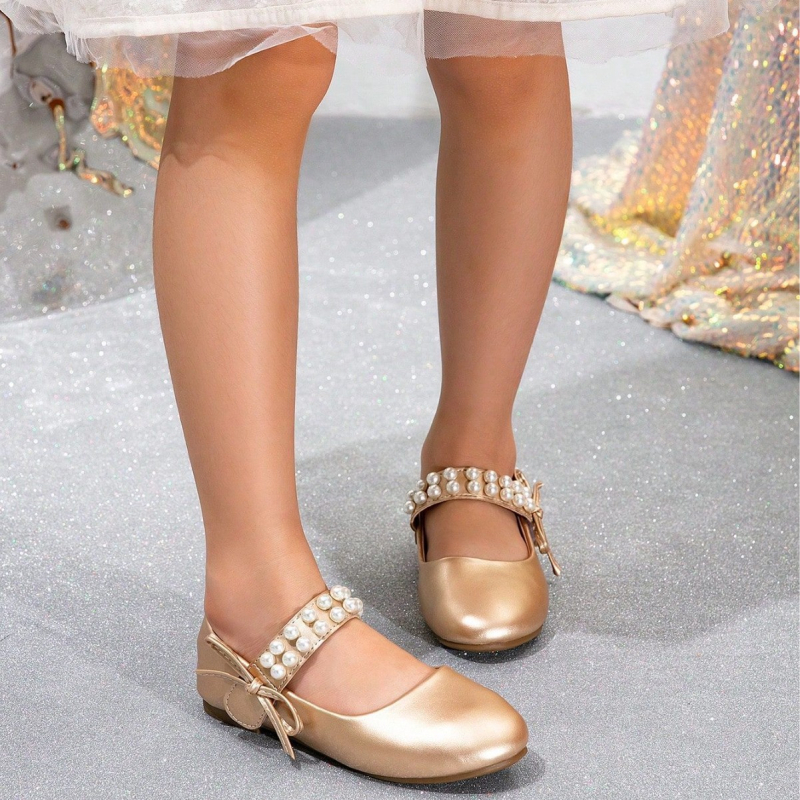 Pantofi pentru scenă pentru fete, cu funda, partea superioară PU, branț PU, talpă TPR, închidere Velcro
