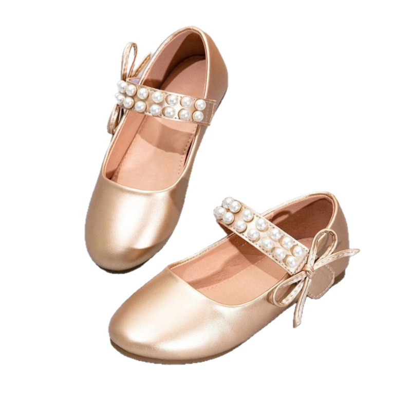 Pantofi pentru scenă pentru fete, cu funda, partea superioară PU, branț PU, talpă TPR, închidere Velcro