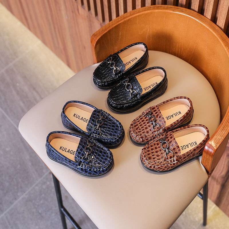Dječji slip-on loaferi s metalnom kopčom, gornji dio od umjetne kože, gumena potplata, okrugli vrh, za djecu od 4–6 godina