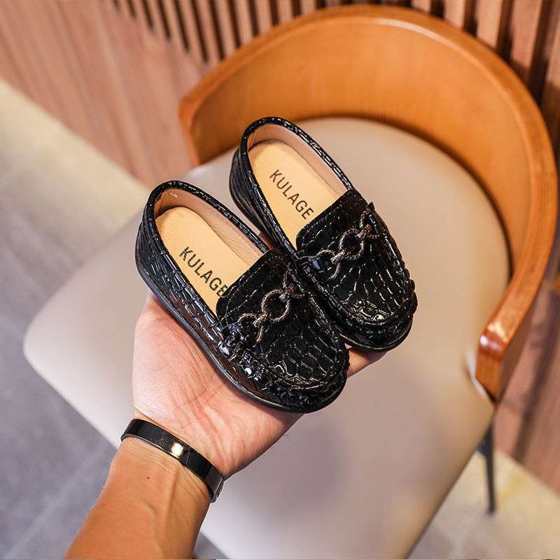 Dječji slip-on loaferi s metalnom kopčom, gornji dio od umjetne kože, gumena potplata, okrugli vrh, za djecu od 4–6 godina