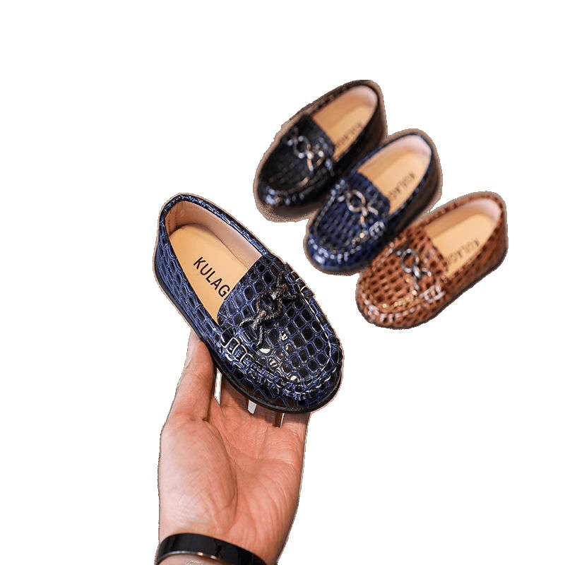 Dječji slip-on loaferi s metalnom kopčom, gornji dio od umjetne kože, gumena potplata, okrugli vrh, za djecu od 4–6 godina