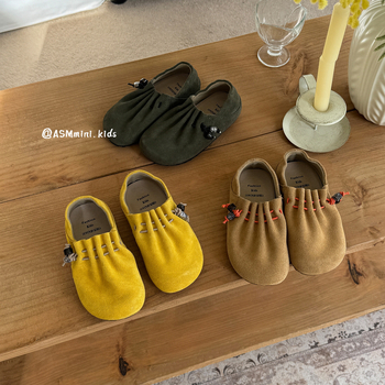 Pantofi slip-on pentru fete din nubuk velur, talpă din cauciuc, talpă joasă, anti-derapare și rezistenți, stil coreean, potriviți pentru vârste 4–16 ani