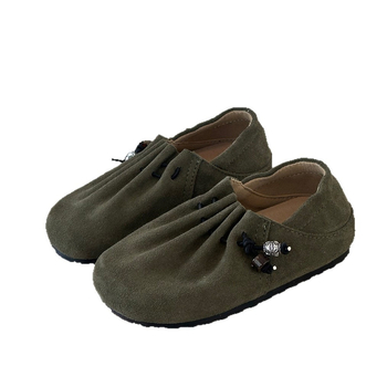 Pantofi slip-on pentru fete din nubuk velur, talpă din cauciuc, talpă joasă, anti-derapare și rezistenți, stil coreean, potriviți pentru vârste 4–16 ani