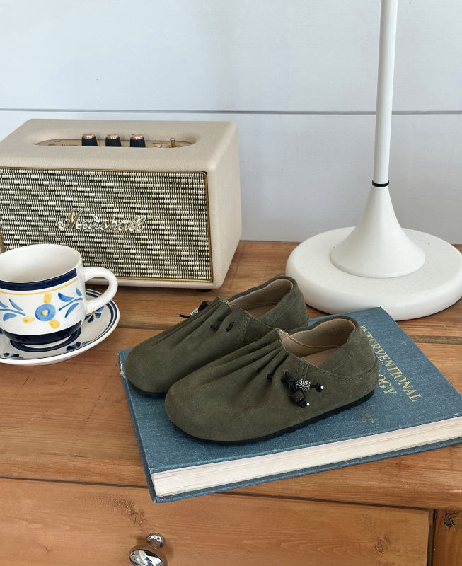 Pantofi slip-on pentru fete din nubuk velur, talpă din cauciuc, talpă joasă, anti-derapare și rezistenți, stil coreean, potriviți pentru vârste 4–16 ani