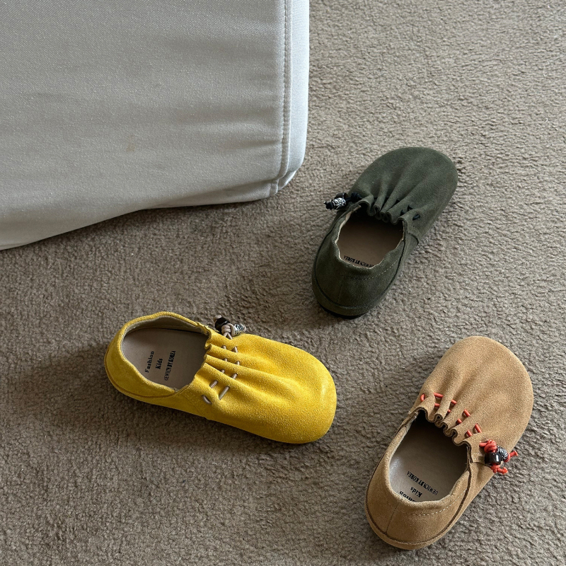 Pantofi slip-on pentru fete din nubuk velur, talpă din cauciuc, talpă joasă, anti-derapare și rezistenți, stil coreean, potriviți pentru vârste 4–16 ani