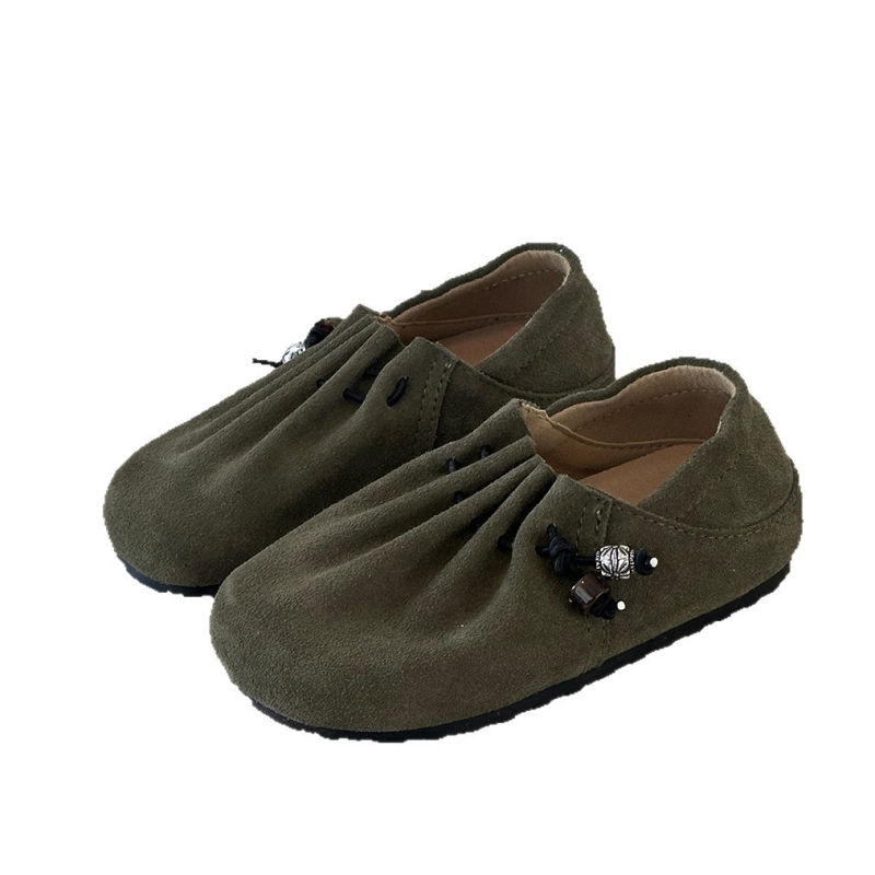 Pantofi slip-on pentru fete din nubuk velur, talpă din cauciuc, talpă joasă, anti-derapare și rezistenți, stil coreean, potriviți pentru vârste 4–16 ani