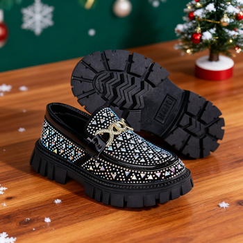 Loafers din piele pentru copii, stil coreean, cu rhinestones, exterior PU, talpă TPR