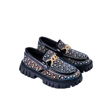 Loafers din piele pentru copii, stil coreean, cu rhinestones, exterior PU, talpă TPR