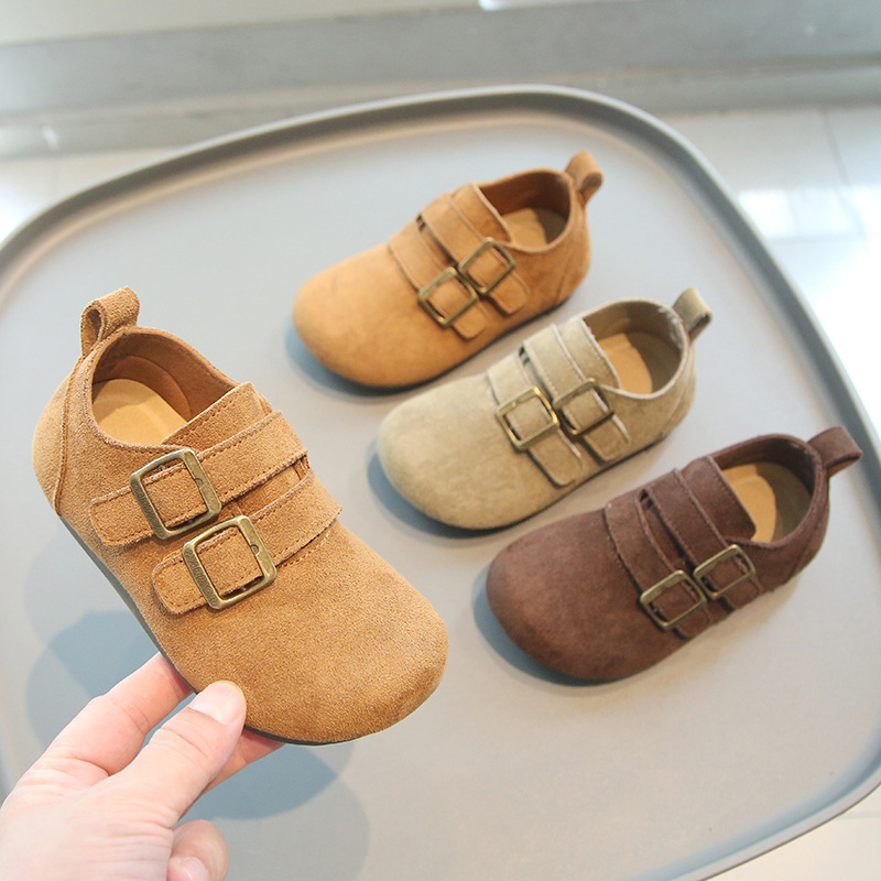 Dječje cipele u stilu Birkenstock sa Velcro zatvaranjem, nubuk koža, mat površina, niska gornja linija, za proljeće i jesen, unisex