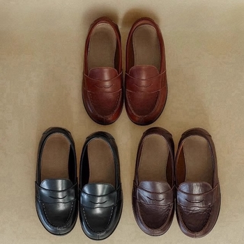 Dječje retro loafers od kravlje kože – niski gornji dio, gumeni potplat, prirodna koža ulošak, unisex