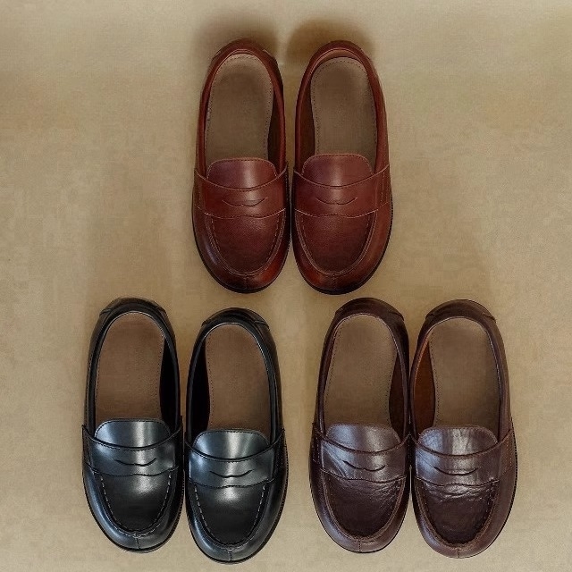 Dječje retro loafers od kravlje kože – niski gornji dio, gumeni potplat, prirodna koža ulošak, unisex