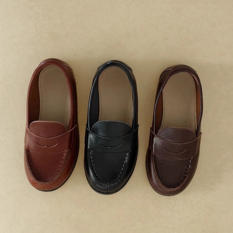 Dječje retro loafers od kravlje kože – niski gornji dio, gumeni potplat, prirodna koža ulošak, unisex