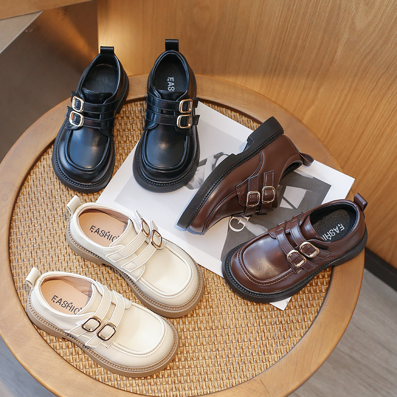 Uniszex gyerekeknek PU bőr loaferek Velcro-záródással — PU felsőrész, PU belső, PU talpbetét, gumitalp