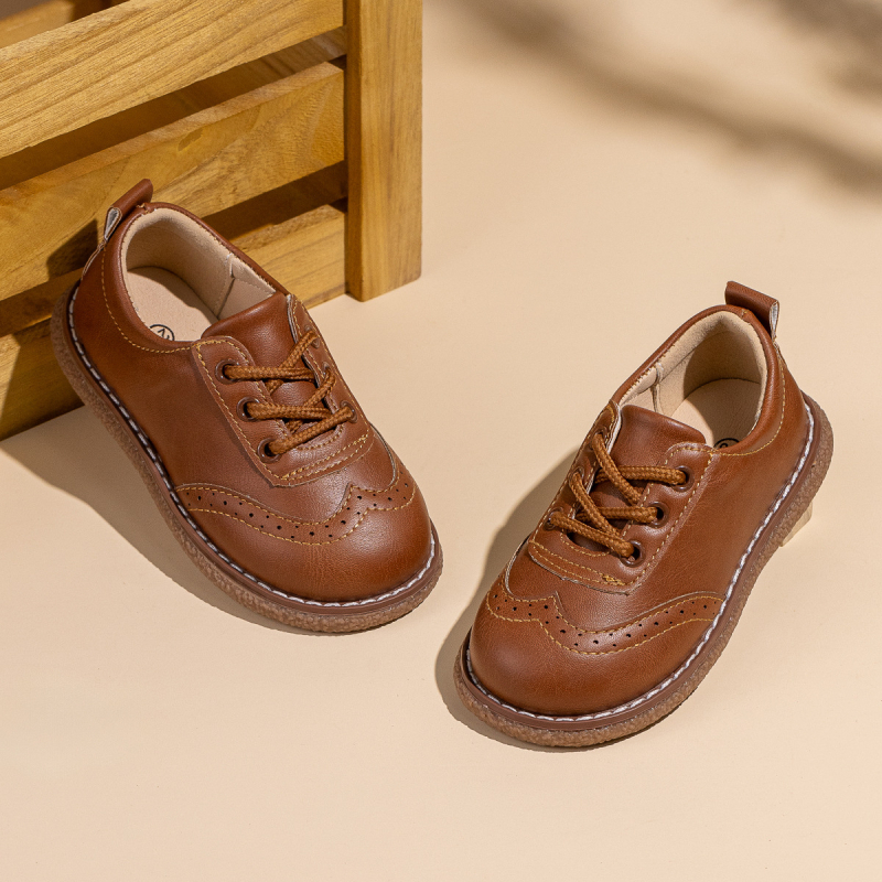 Unisex školske cipele s izgledom PU kože, protuklizna TPR potplata, vezice, niski gornji dio, casual stil, za djecu 1–12 godina, pogodne za proljeće i jesen.