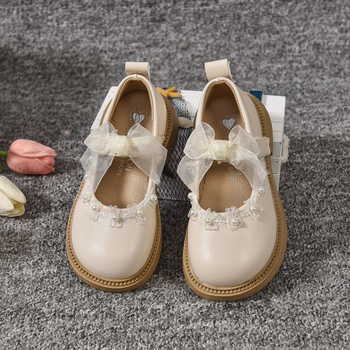Dječje cipele od PU kože za djevojčice s mašnicom, kopčanje na Velcro, niski gornji dio, gumena potplata, prozračne i vodootporne, stil princeze, proljeće 2025