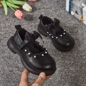 Dječje cipele od PU kože za djevojčice s mašnicom, kopčanje na Velcro, niski gornji dio, gumena potplata, prozračne i vodootporne, stil princeze, proljeće 2025