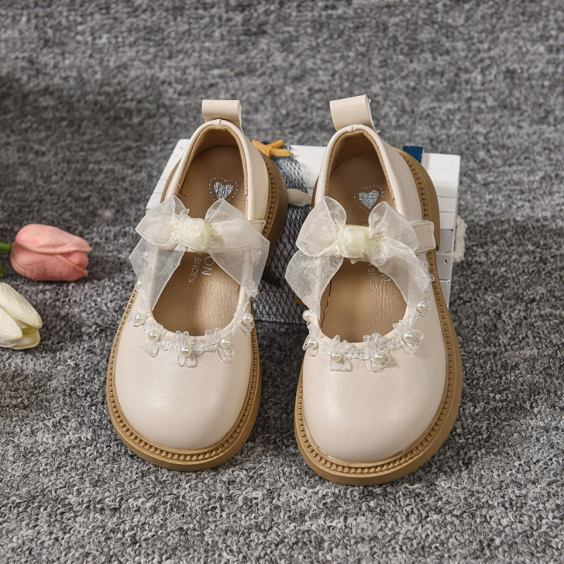 Dječje cipele od PU kože za djevojčice s mašnicom, kopčanje na Velcro, niski gornji dio, gumena potplata, prozračne i vodootporne, stil princeze, proljeće 2025
