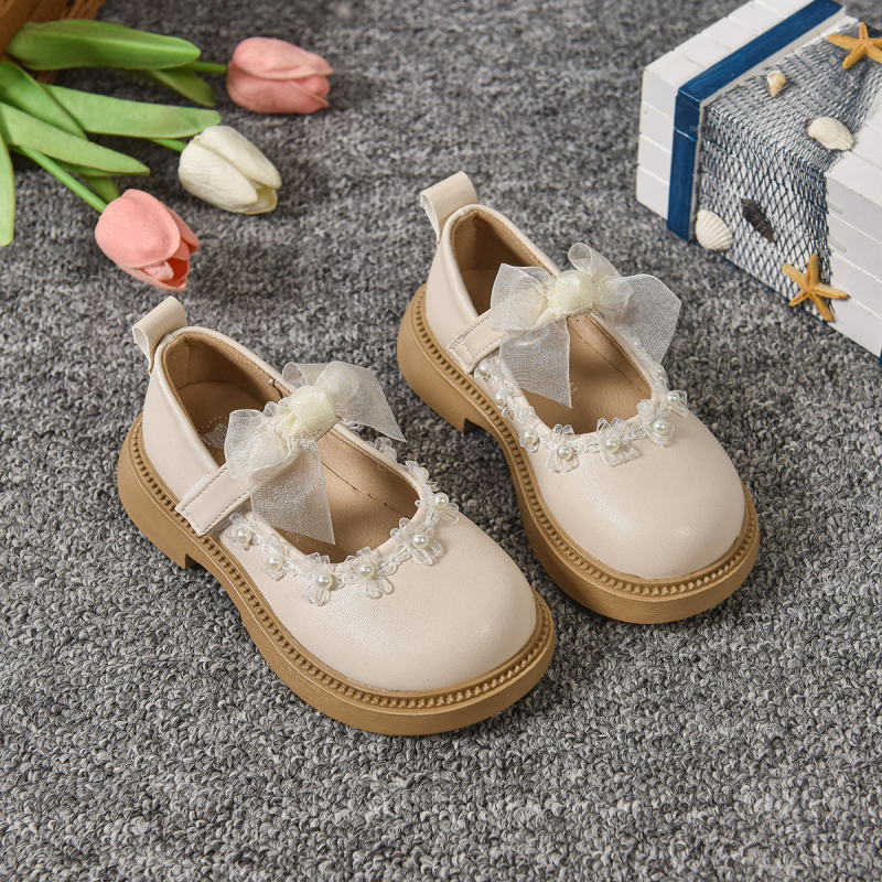Dječje cipele od PU kože za djevojčice s mašnicom, kopčanje na Velcro, niski gornji dio, gumena potplata, prozračne i vodootporne, stil princeze, proljeće 2025
