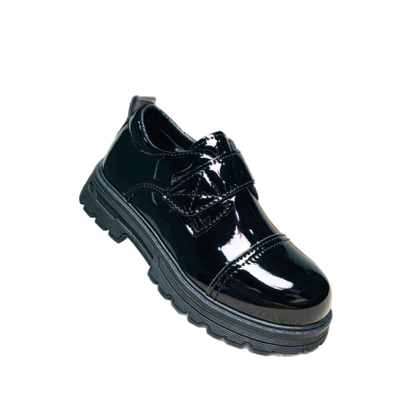 HAKI Gyermekek PU bőrcipője iskolába, angol stílus, Velcro zárás, TPR talp, 4–16 éveseknek