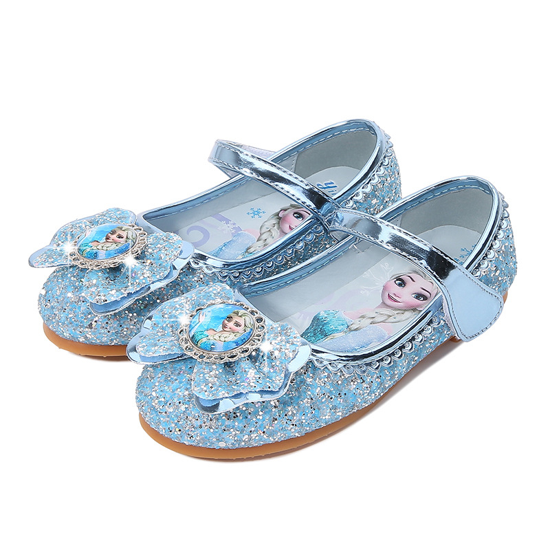 Pantofi prințesă pentru fetițe, talpă moale, PU partea superioară, închidere Velcro, paiete, model desen animat