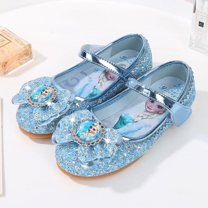 Pantofi prințesă pentru fetițe, talpă moale, PU partea superioară, închidere Velcro, paiete, model desen animat