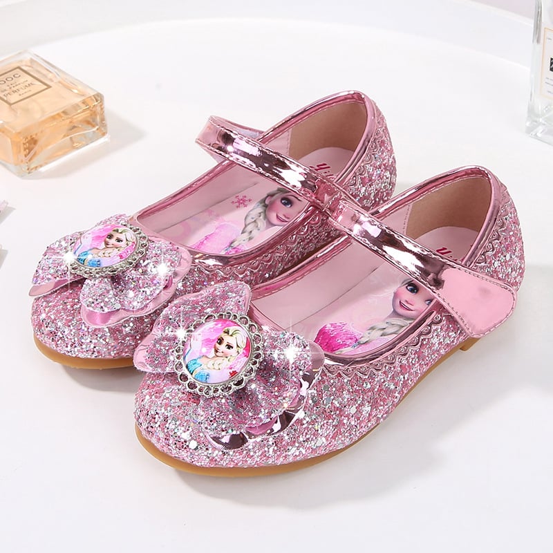 Pantofi prințesă pentru fetițe, talpă moale, PU partea superioară, închidere Velcro, paiete, model desen animat