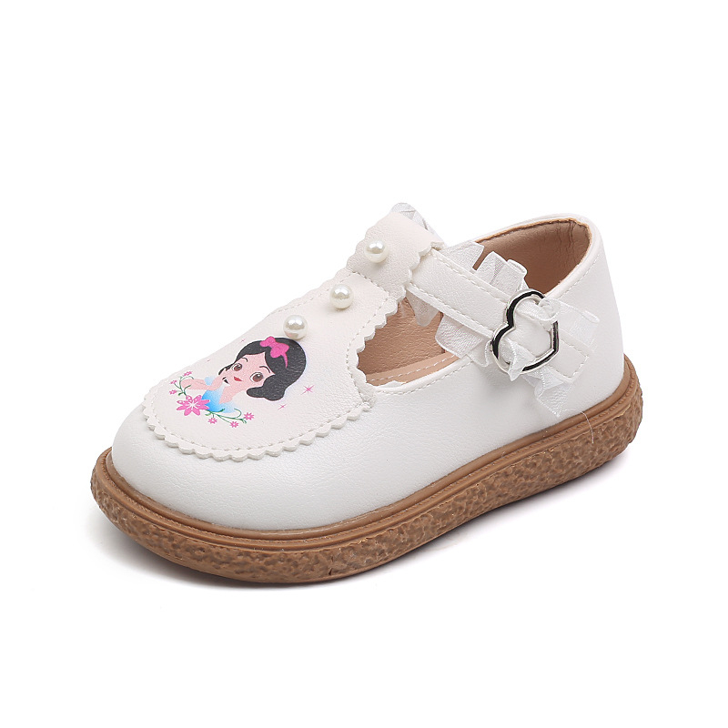Dječje cipele za djevojčice od PU kože, s Velcro kopčom, printom crtanih likova, gumom potplata, okrugli vrh, nizak profil, korejski stil, za proljeće, ljeto i jesen