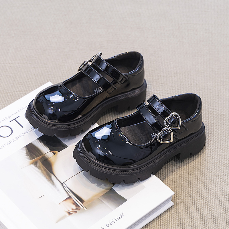 Dječje kožne tenisice s mekim potplatom, crne, zatvarač na Velcro, princeski stil, za školu i za igru