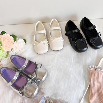 Dječje cipele u korejskom stilu s mašnicom, kvadratnim vrhom, mekanom potplatom, zatvaranje na Velcro, gornji dio od mikrovlakna