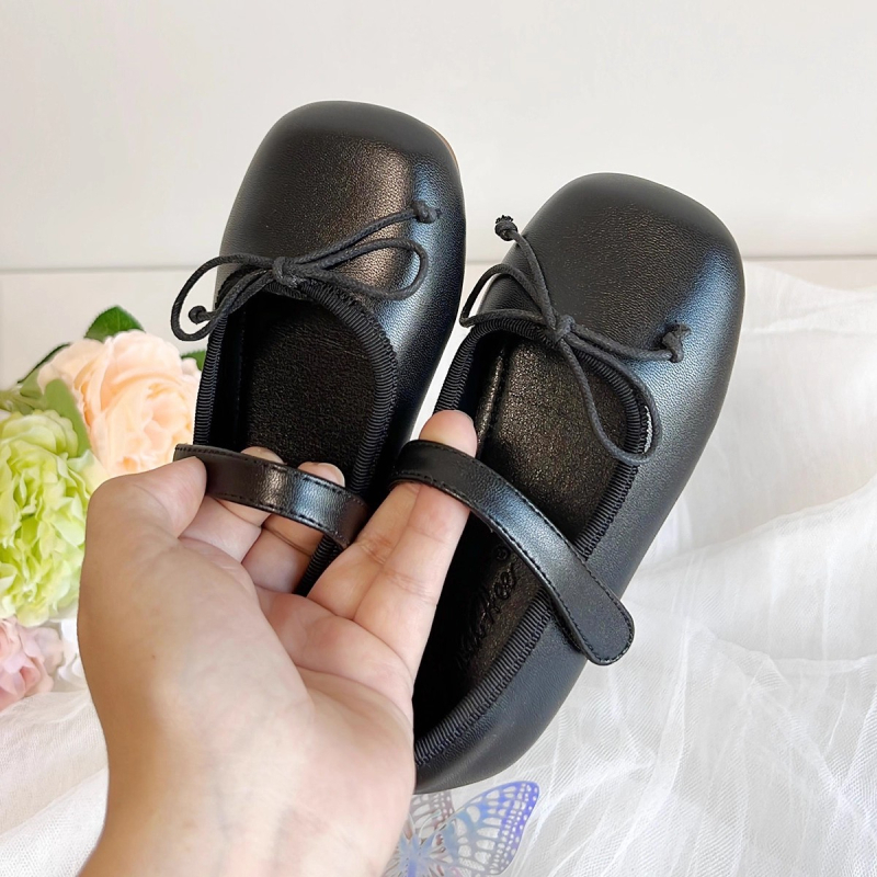 Dječje cipele u korejskom stilu s mašnicom, kvadratnim vrhom, mekanom potplatom, zatvaranje na Velcro, gornji dio od mikrovlakna